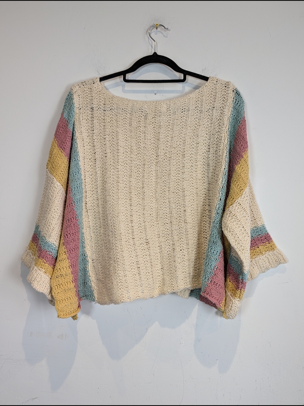 Altar'd State Cream Off-the-Shoulder Knit Sweater with Stripes, Size Large - Picture 4 of 4